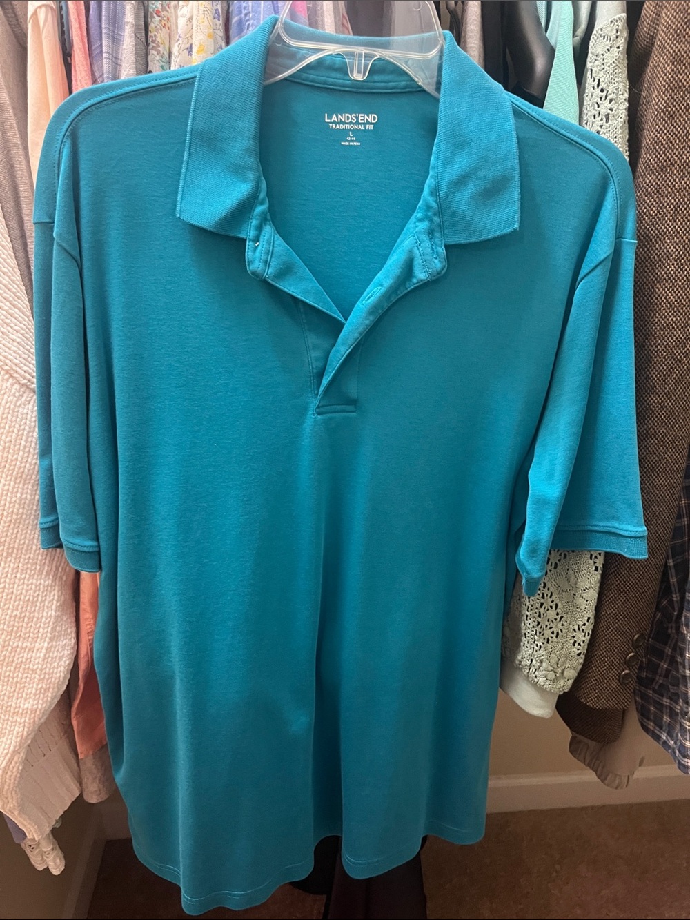 Lands' End Men's Bright Teal Short-Sleeve Polo